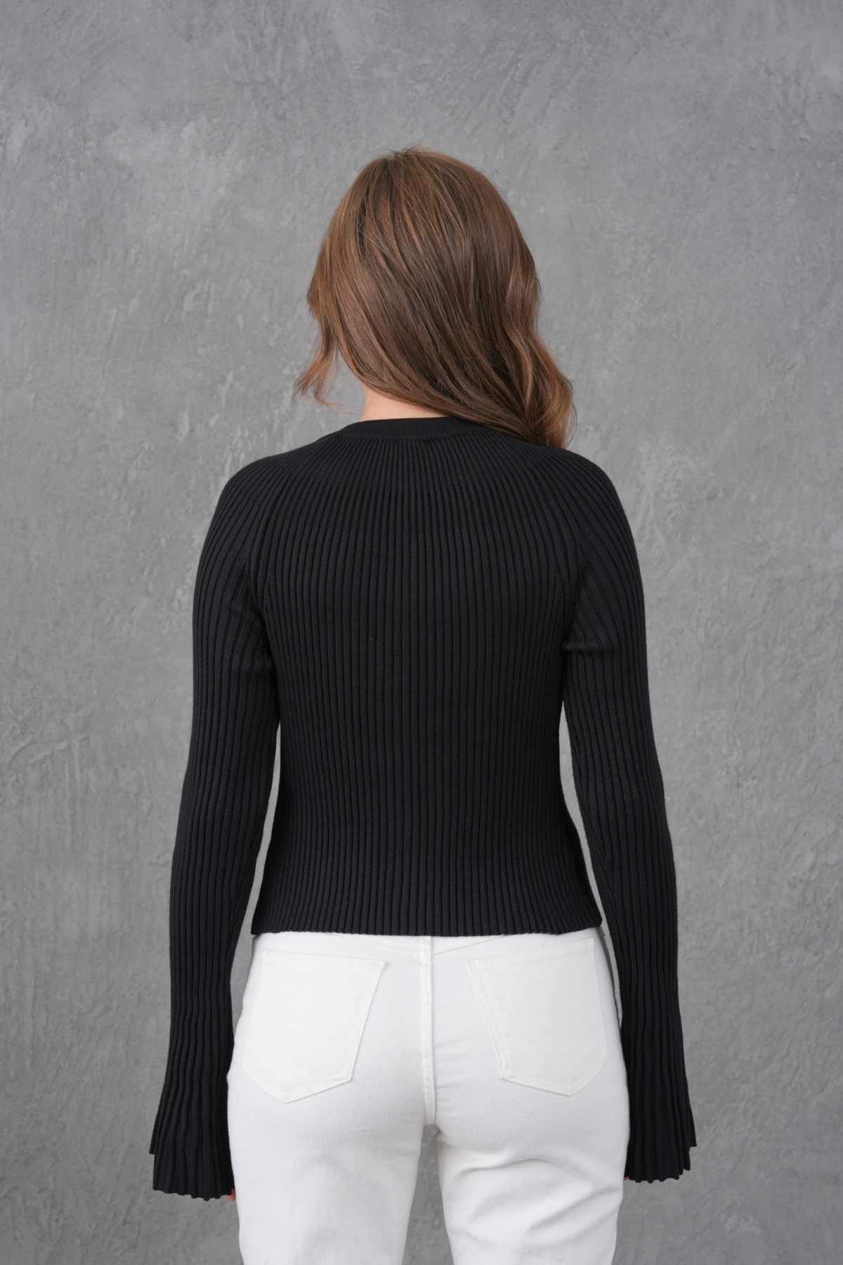 Kadın Bisiklet Yaka İspanyol Kol Düğme Kapama Kaşkorse Triko Ceket 12280.Lnz