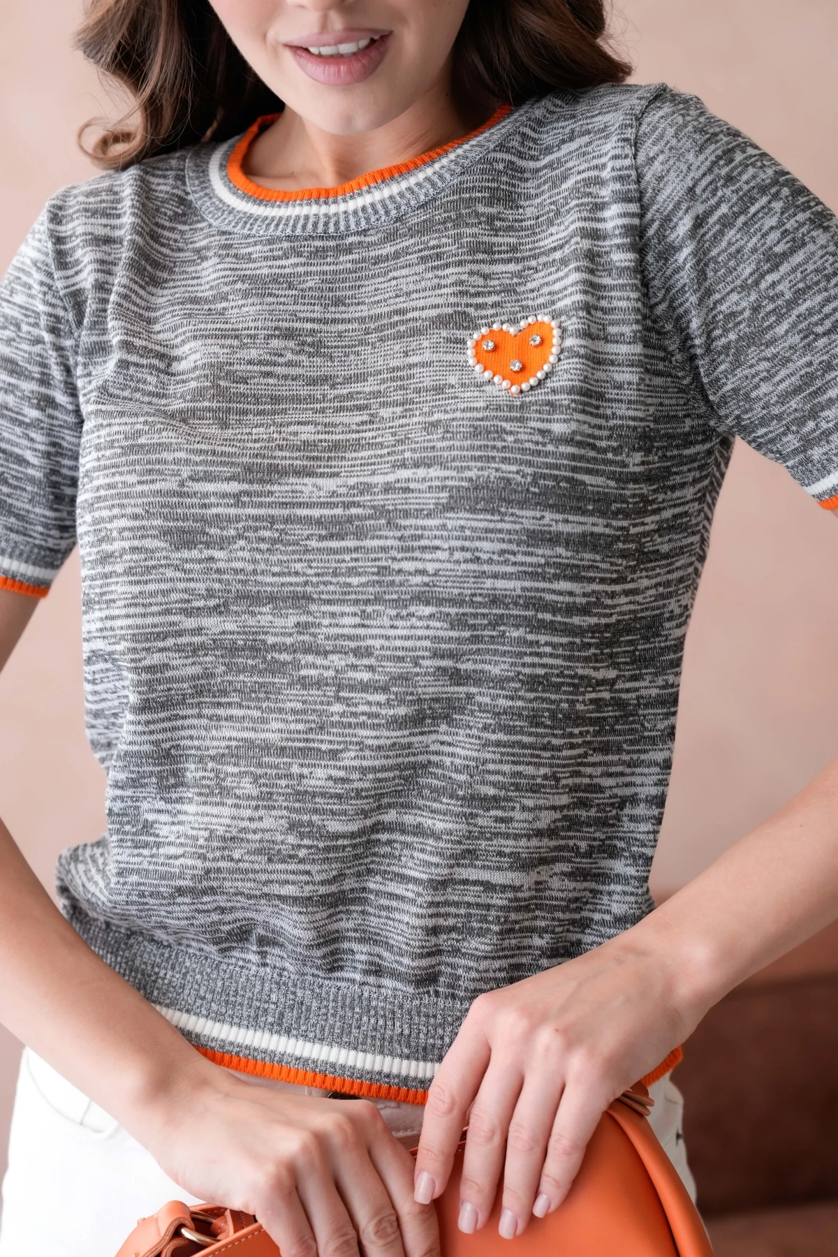 Kadın Bisiklet Yaka Kısa Kol Taş İşlemeli Triko Kazak 12040