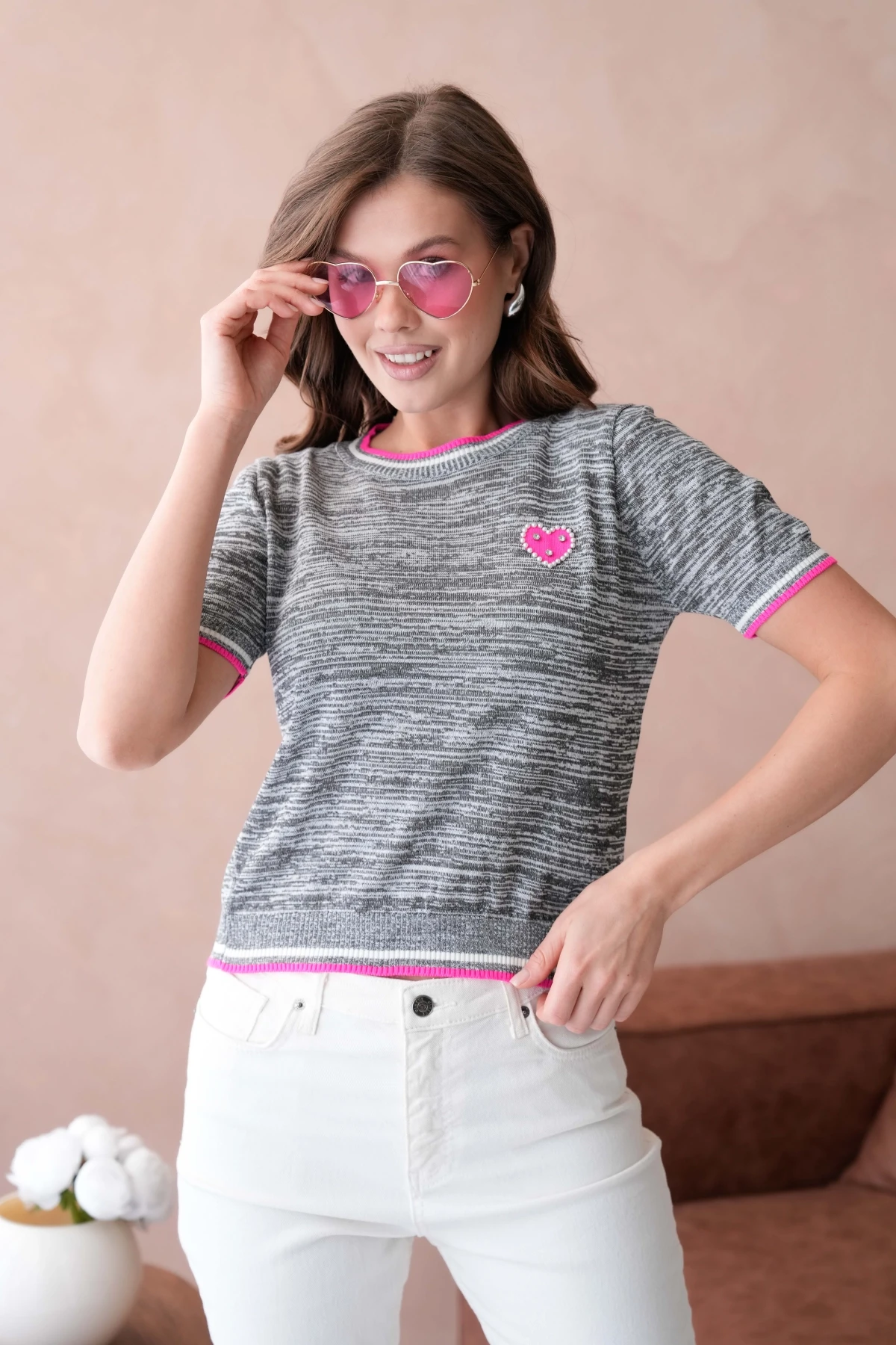 Kadın Bisiklet Yaka Kısa Kol Taş İşlemeli Triko Kazak 12040