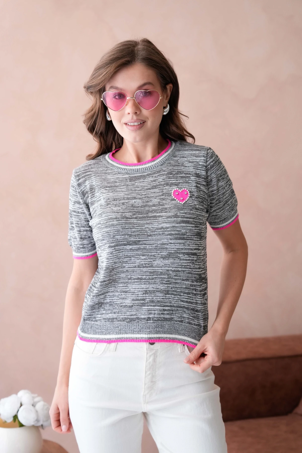 Kadın Bisiklet Yaka Kısa Kol Taş İşlemeli Triko Kazak 12040