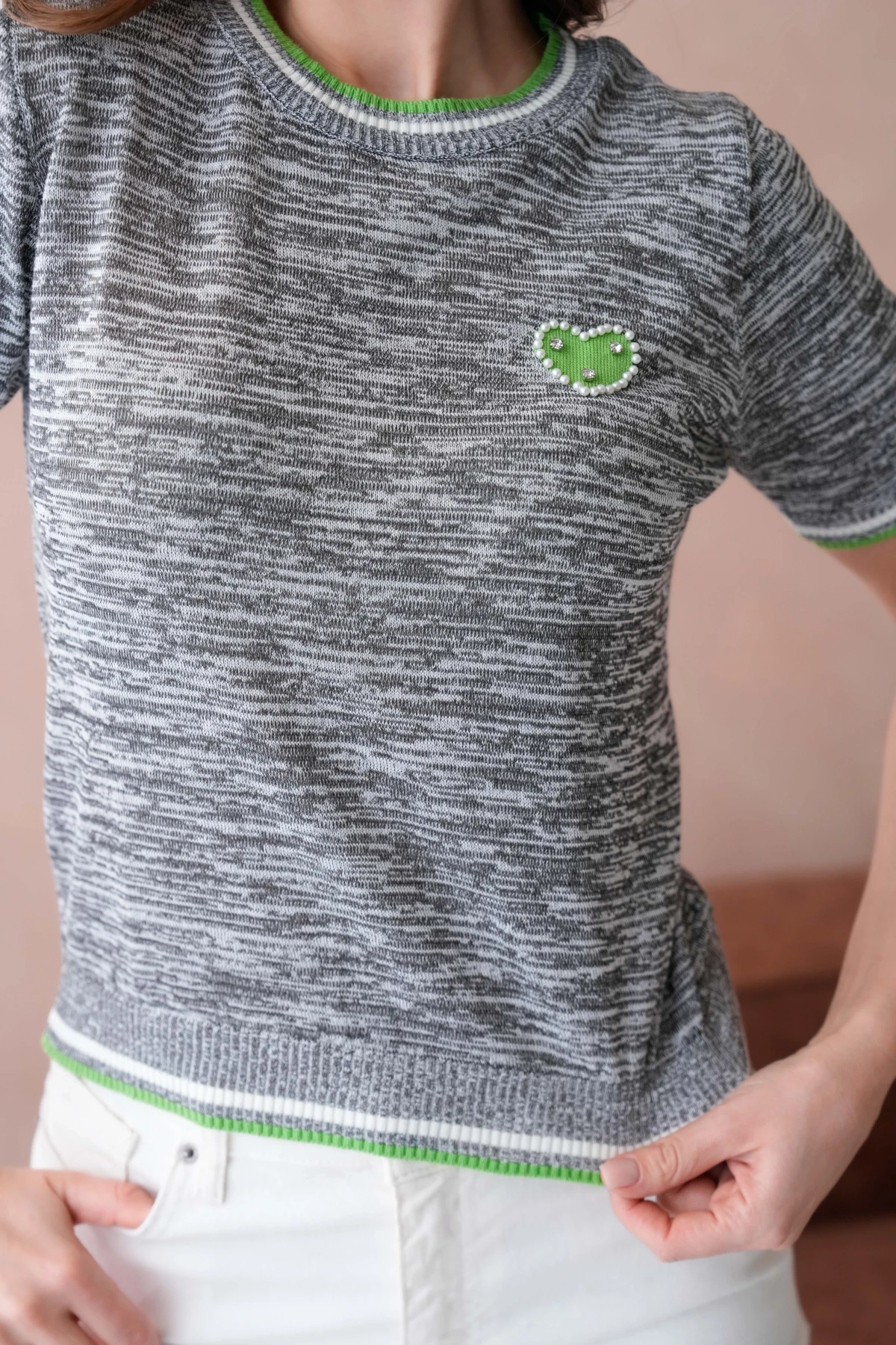 Kadın Bisiklet Yaka Kısa Kol Taş İşlemeli Triko Kazak 12040