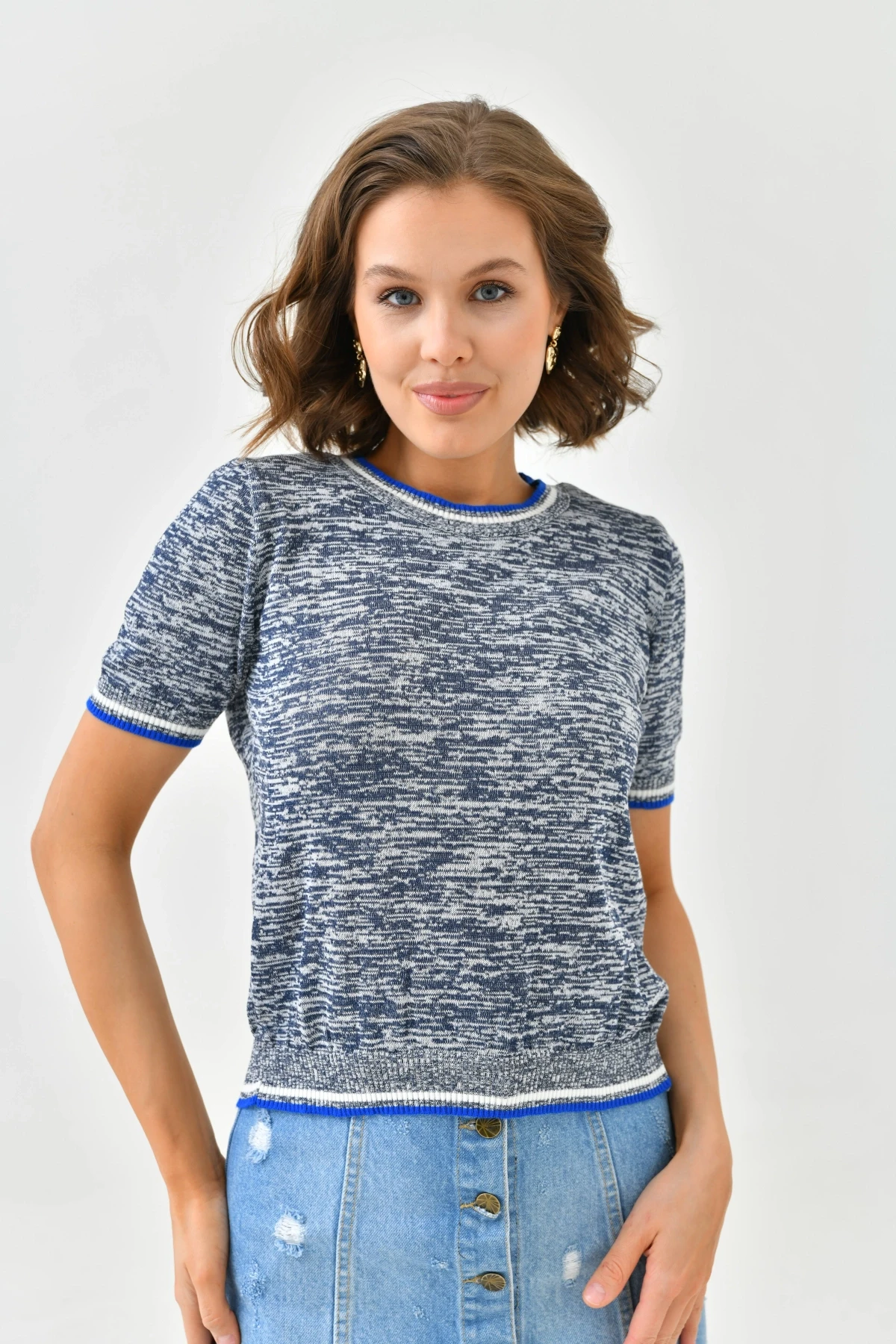 Kadın Bisiklet Yaka Kısa Kol Triko Kazak 10192