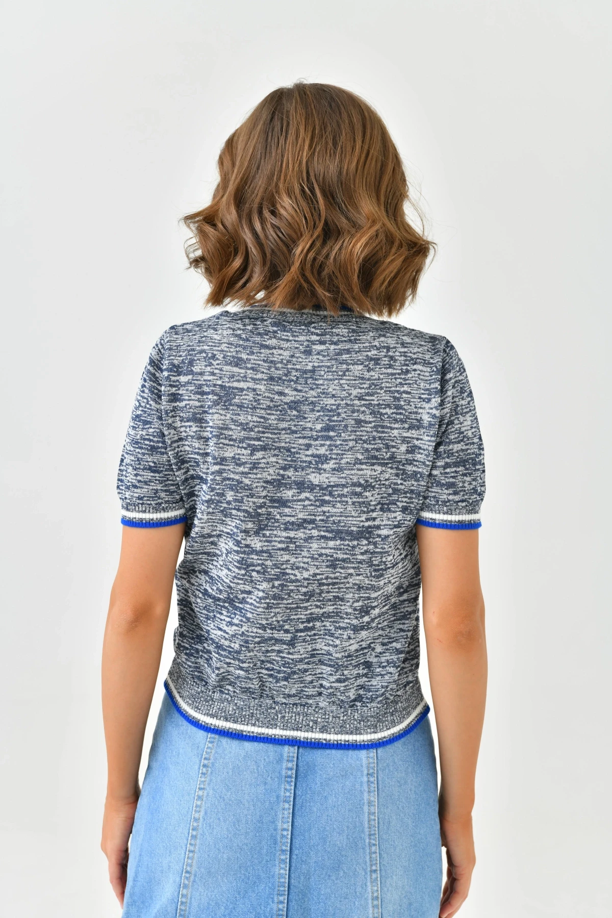 Kadın Bisiklet Yaka Kısa Kol Triko Kazak 10192