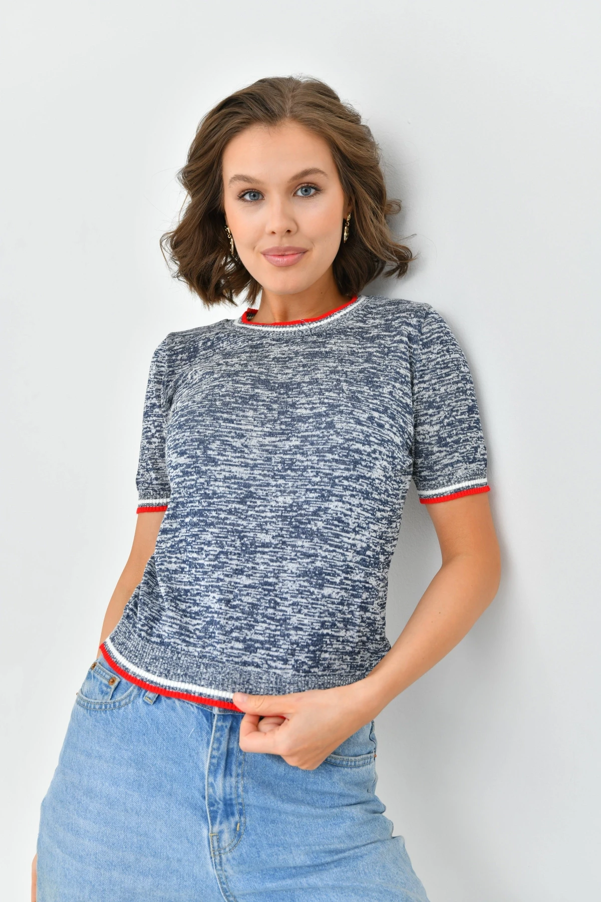 Kadın Bisiklet Yaka Kısa Kol Triko Kazak 10192