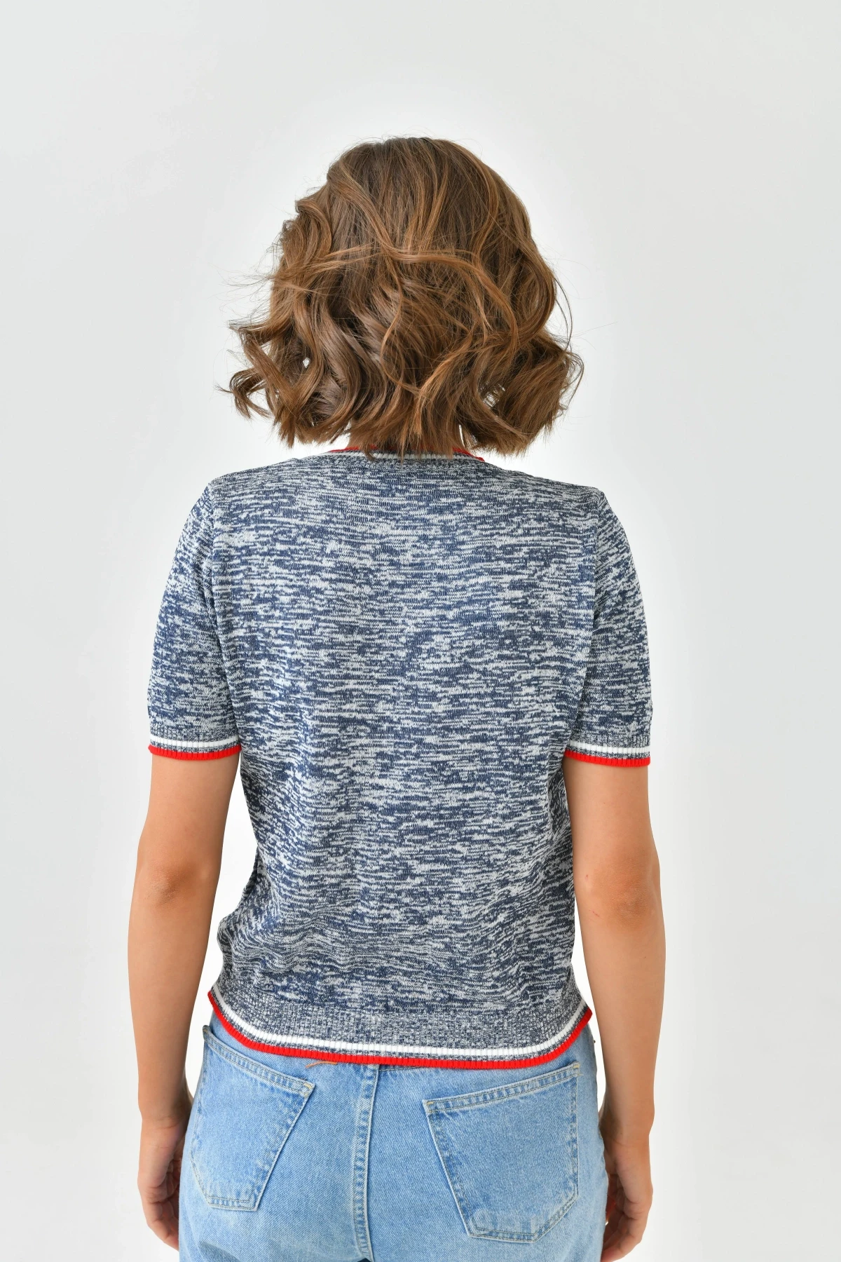 Kadın Bisiklet Yaka Kısa Kol Triko Kazak 10192