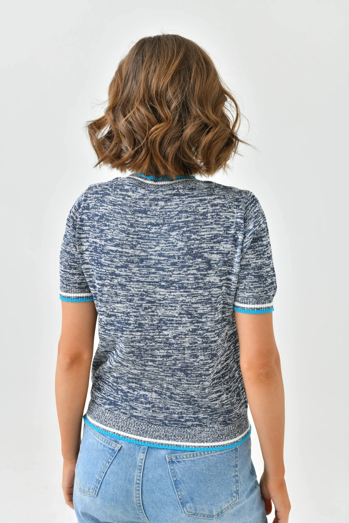 Kadın Bisiklet Yaka Kısa Kol Triko Kazak 10192