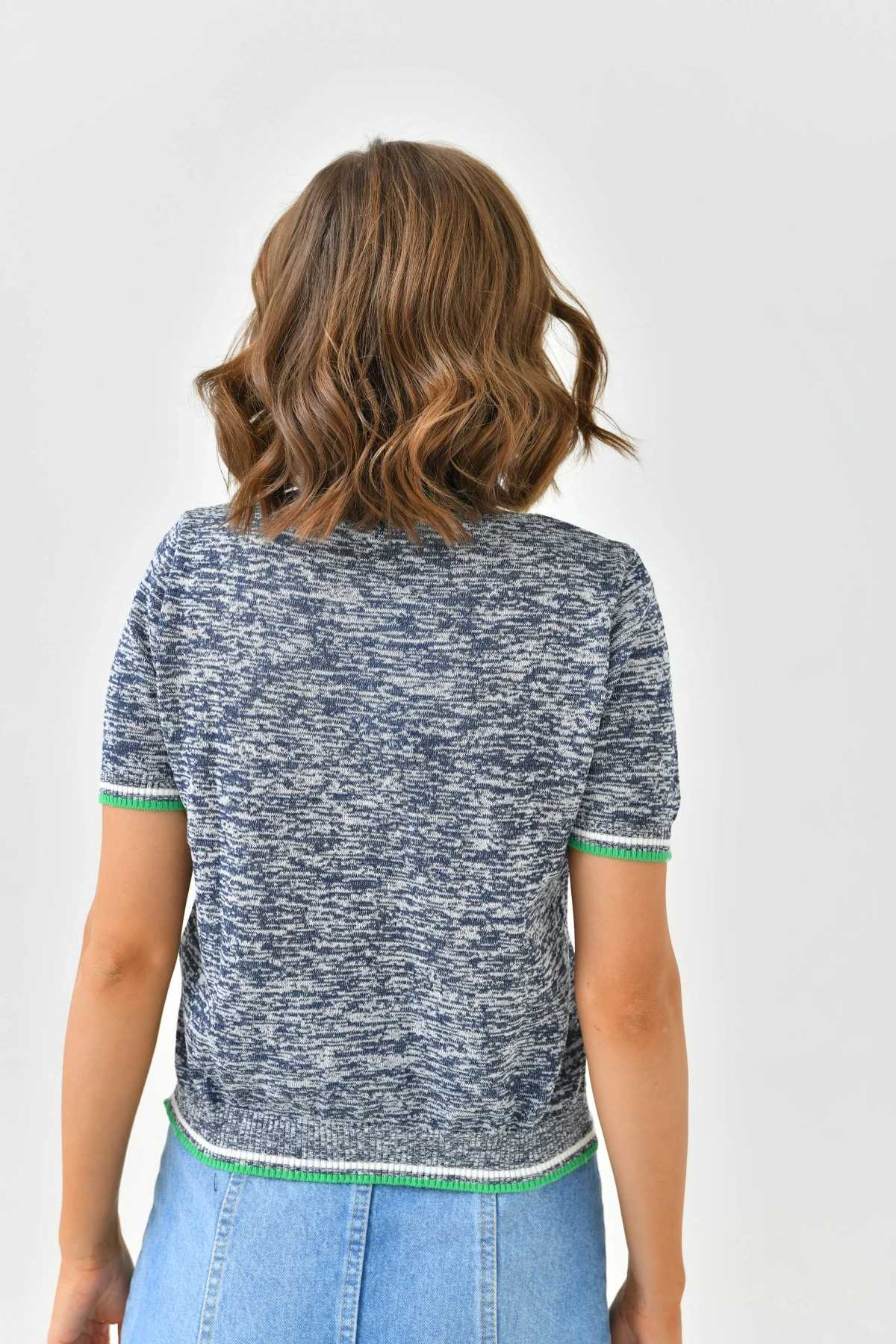 Kadın Bisiklet Yaka Kısa Kol Triko Kazak 10192