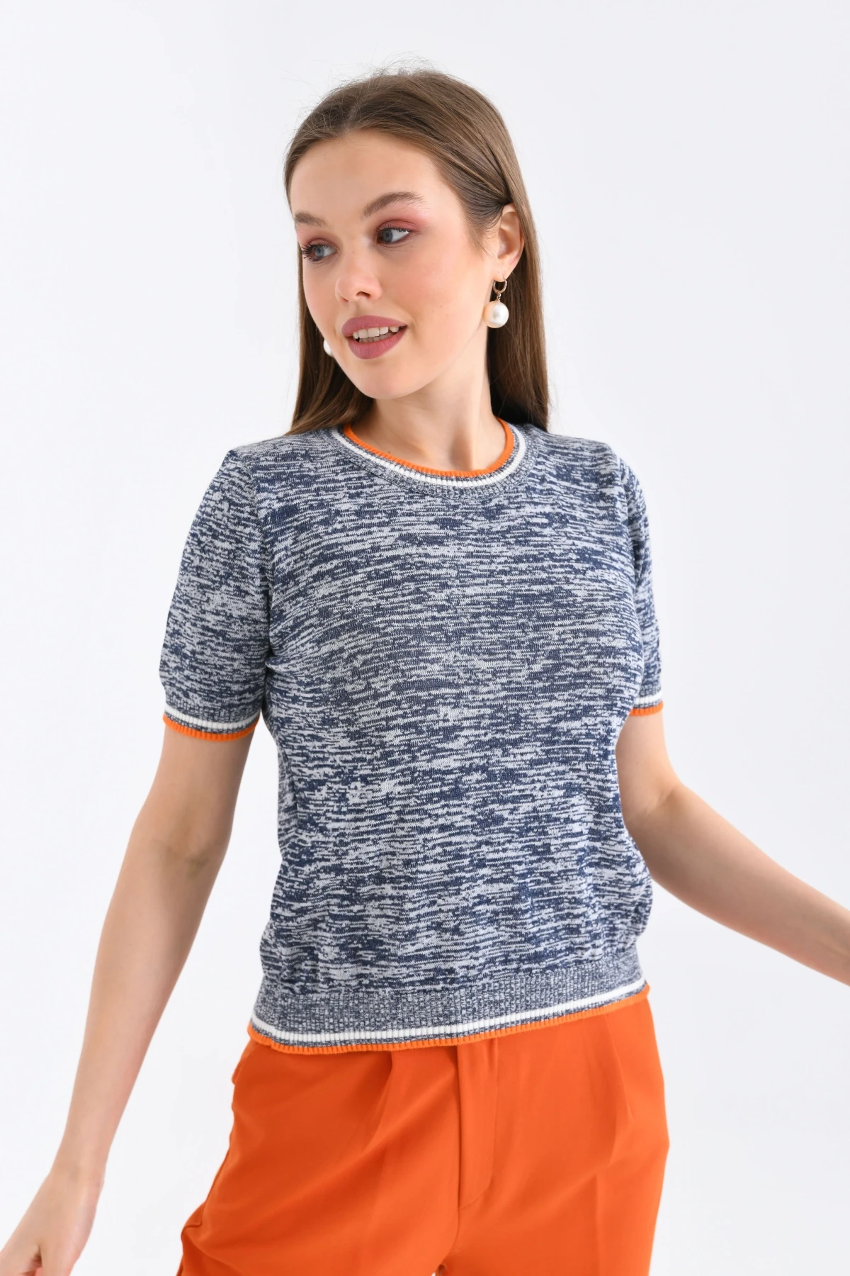 Kadın Bisiklet Yaka Kısa Kol Triko Kazak 10192