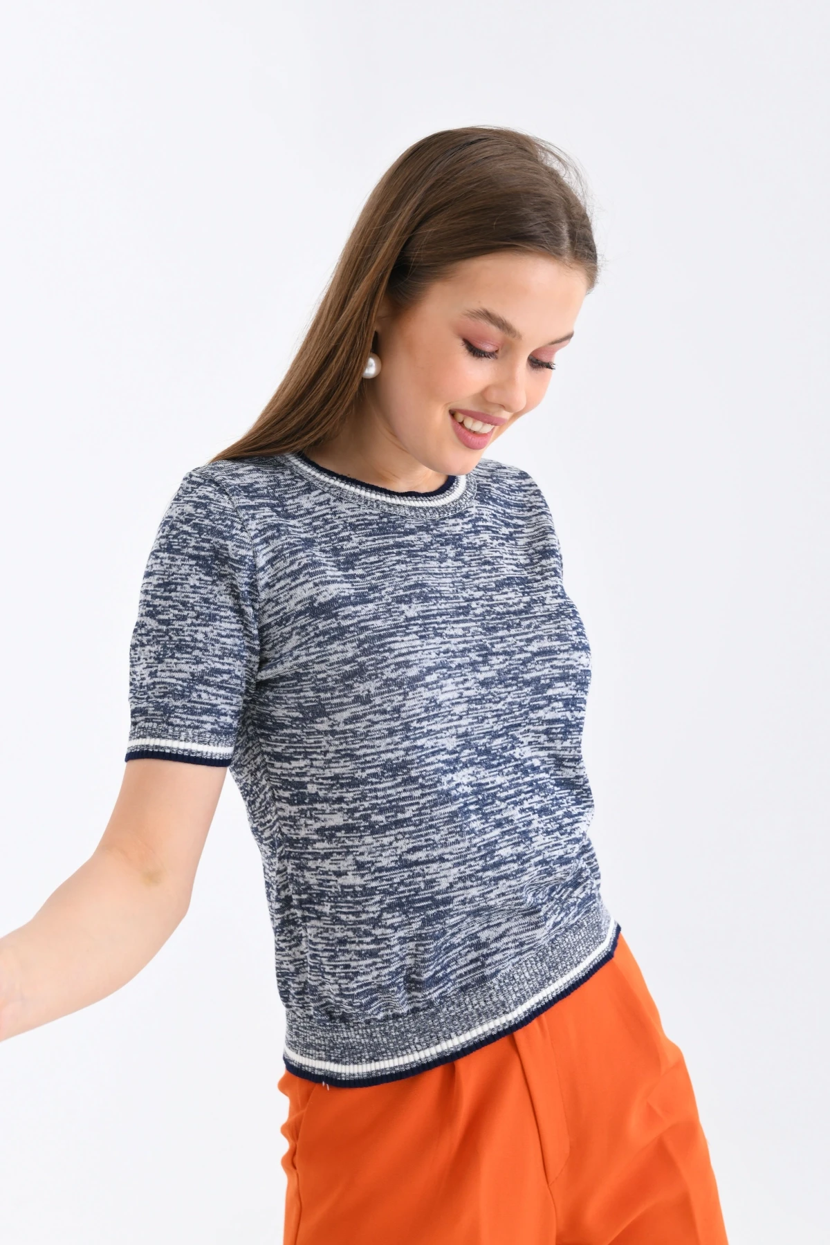 Kadın Bisiklet Yaka Kısa Kol Triko Kazak 10192