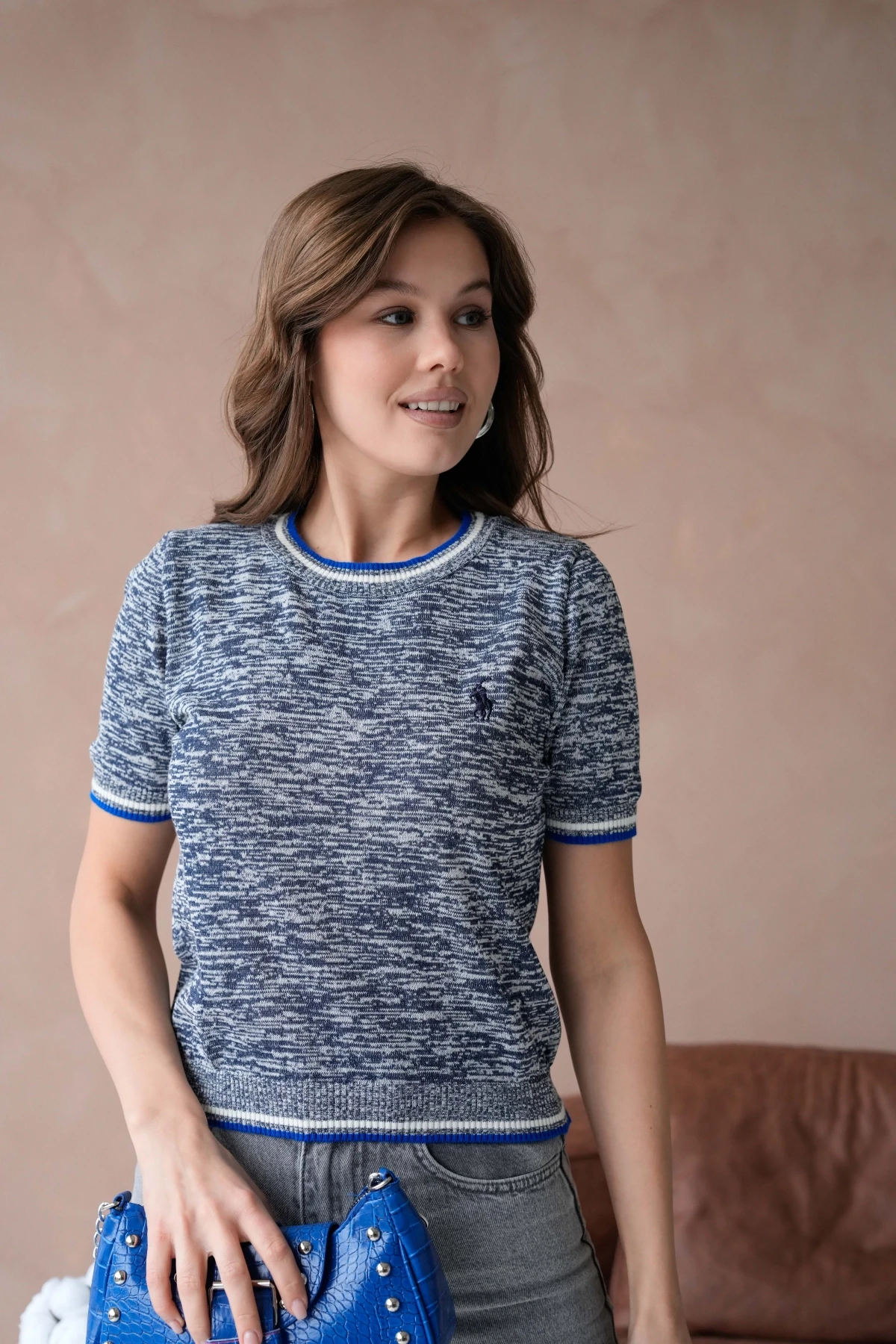 Kadın Bisiklet Yaka Kısa Kol Yumuşak Dokulu Triko Kazak 12033