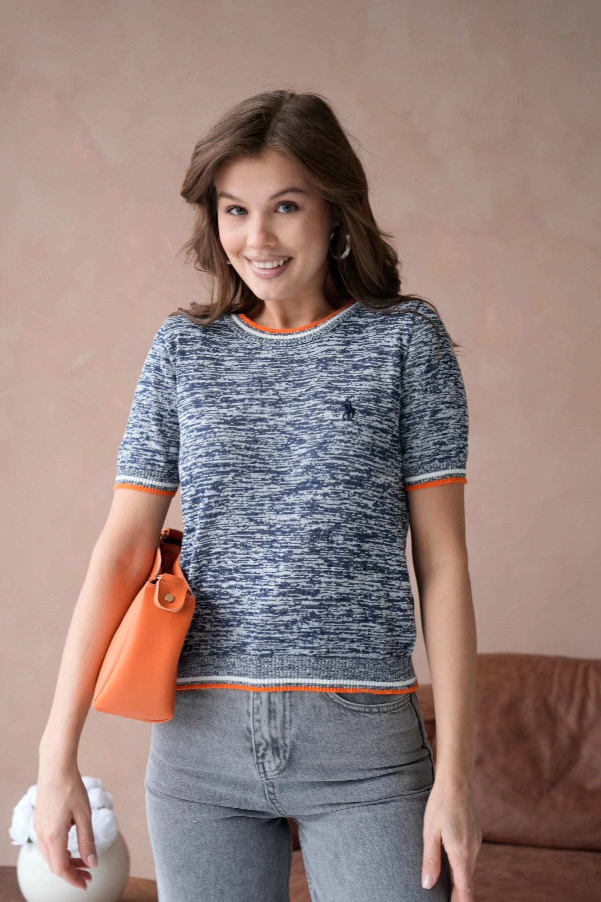 Kadın Bisiklet Yaka Kısa Kol Yumuşak Dokulu Triko Kazak 12033