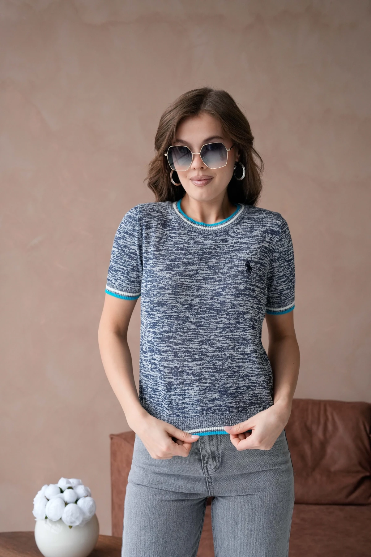 Kadın Bisiklet Yaka Kısa Kol Yumuşak Dokulu Triko Kazak 12033