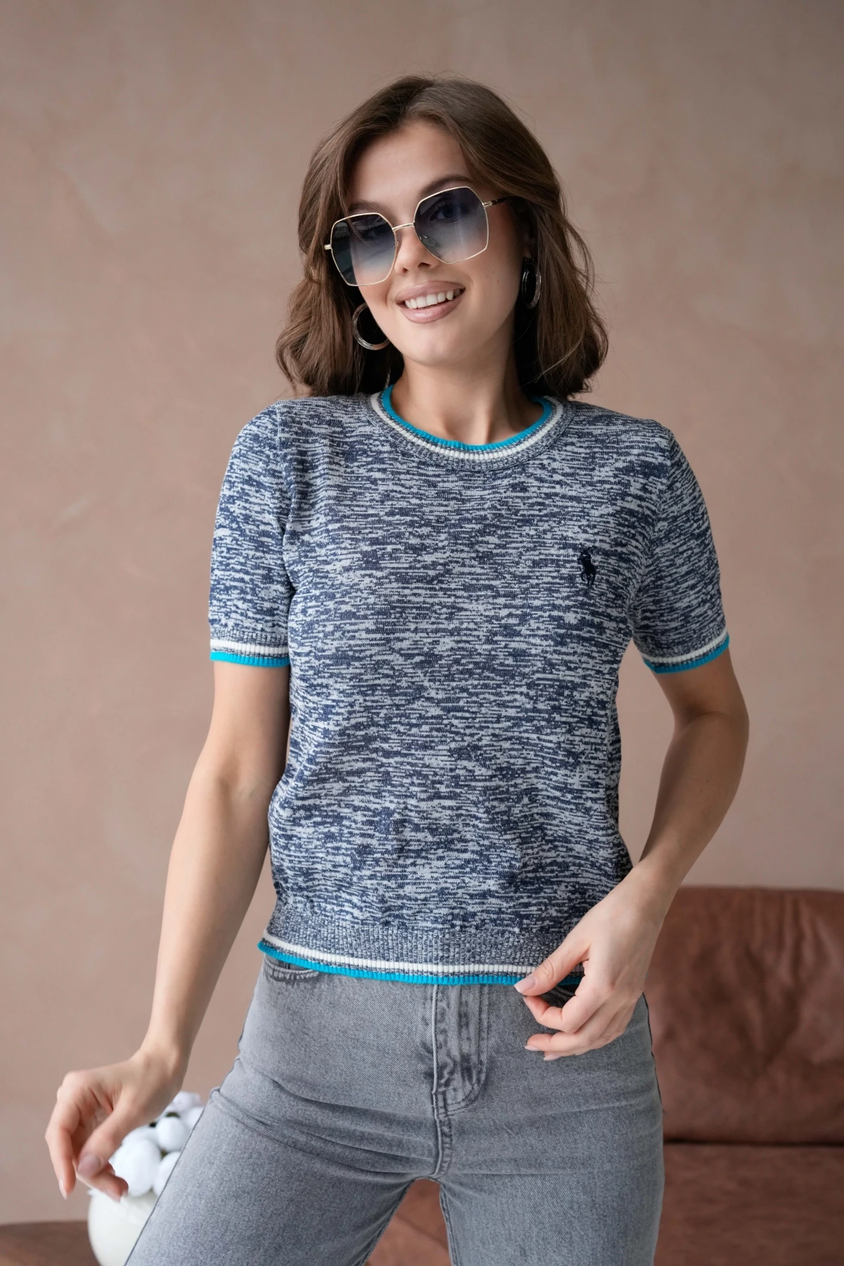 Kadın Bisiklet Yaka Kısa Kol Yumuşak Dokulu Triko Kazak 12033