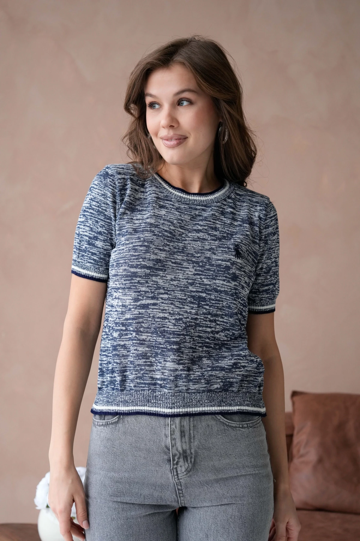 Kadın Bisiklet Yaka Kısa Kol Yumuşak Dokulu Triko Kazak 12033