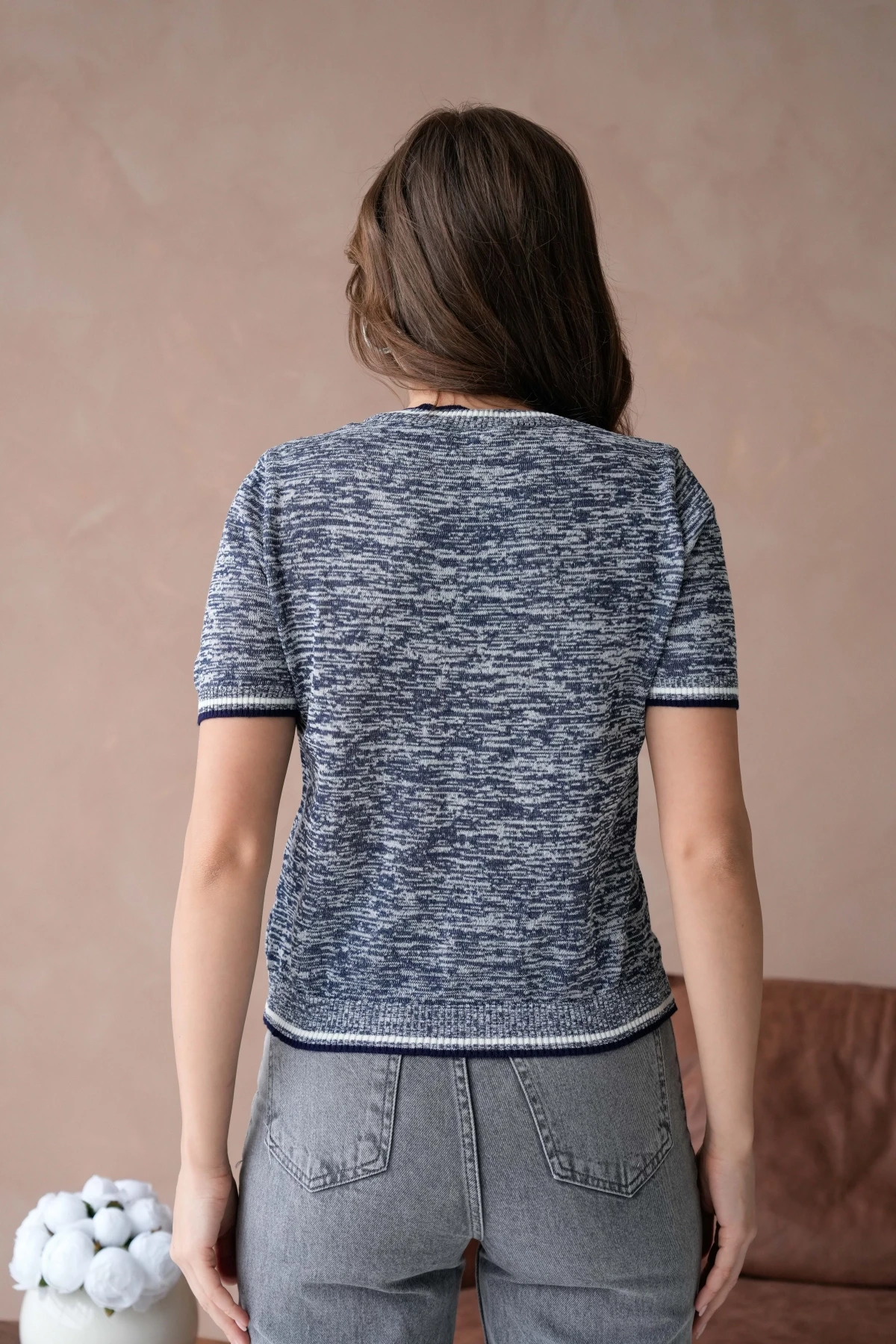 Kadın Bisiklet Yaka Kısa Kol Yumuşak Dokulu Triko Kazak 12033