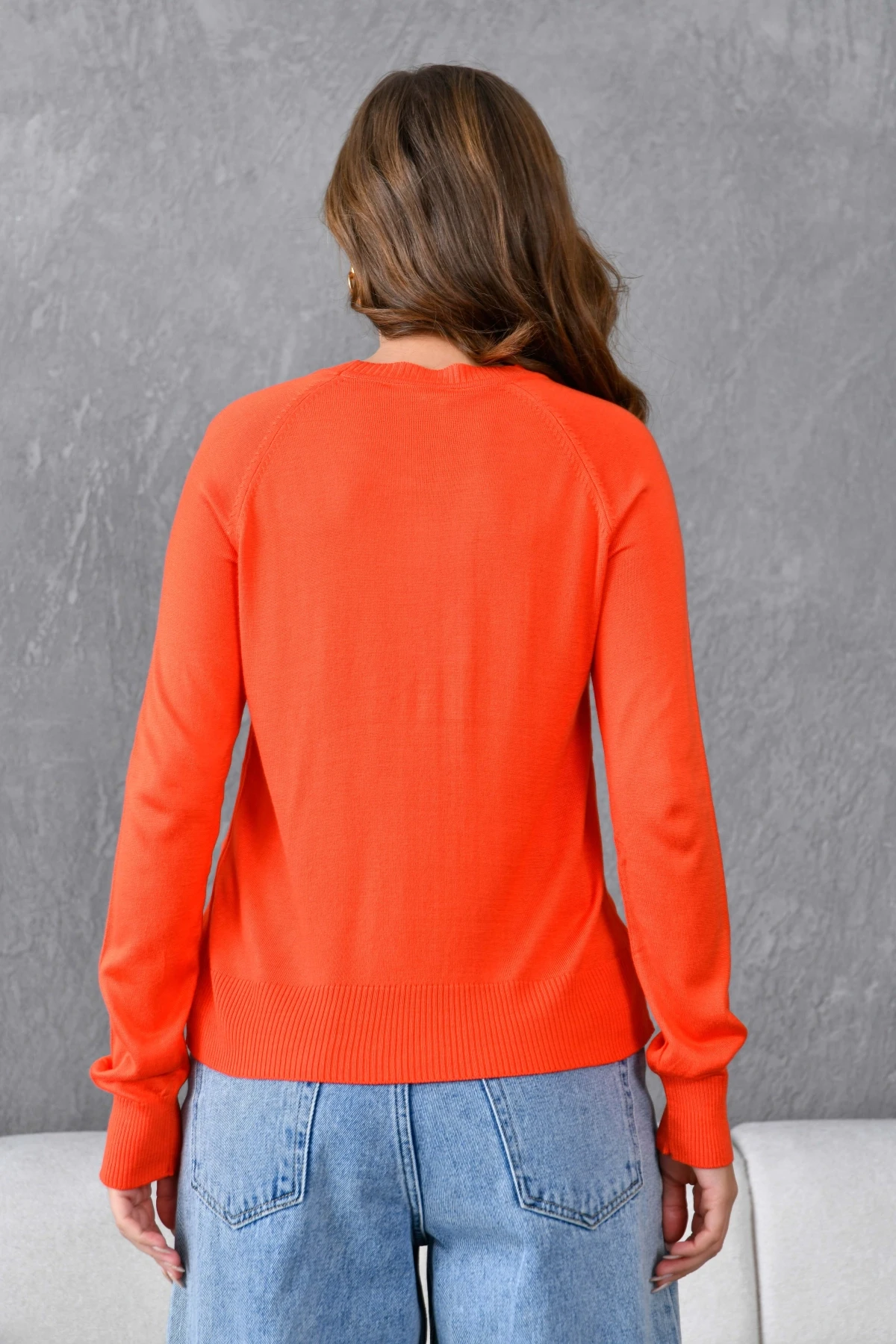 Kadın Bisiklet Yaka Nakış İşlemeli  Çizgili Triko Kazak 10285.Vsc