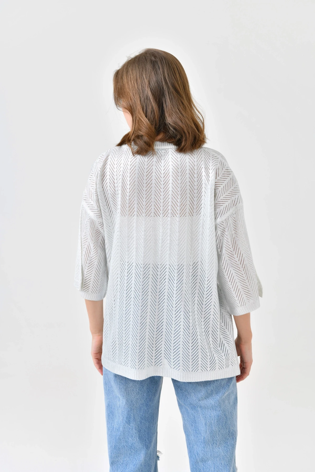 Kadın Bisiklet Yaka Örgü Detay Ajurlu Oversize Triko Kazak 10762