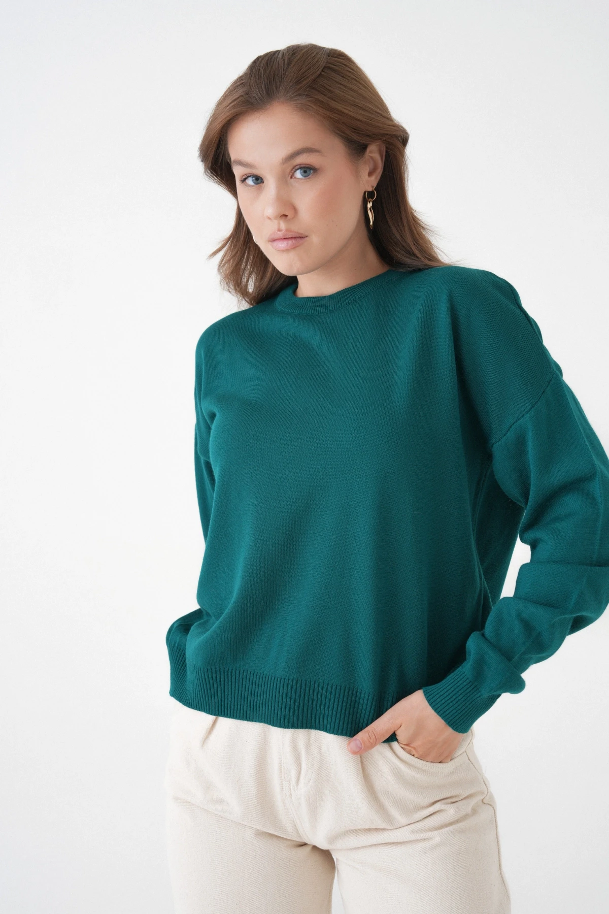 Kadın Bisiklet Yaka Oversize Triko Kazak