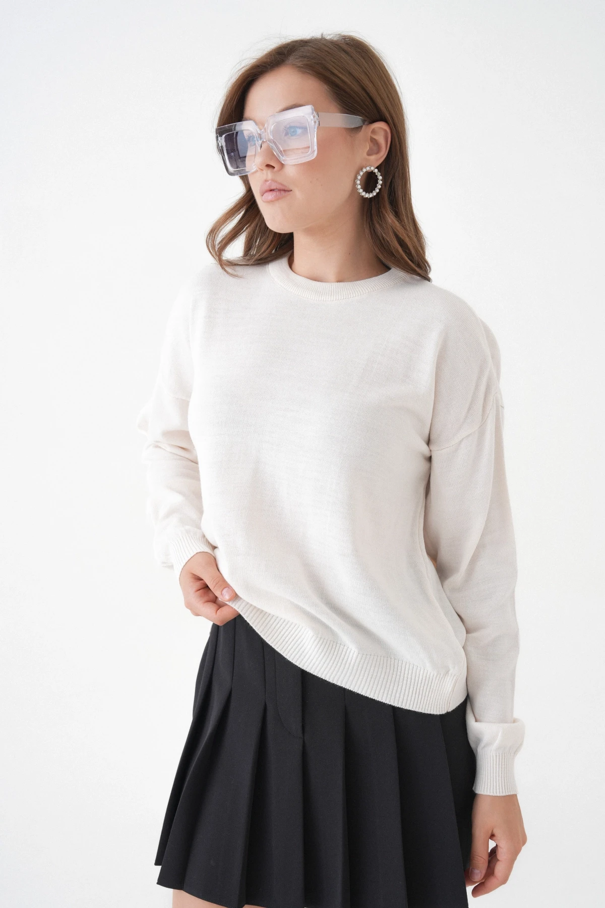 Kadın Bisiklet Yaka Oversize Triko Kazak