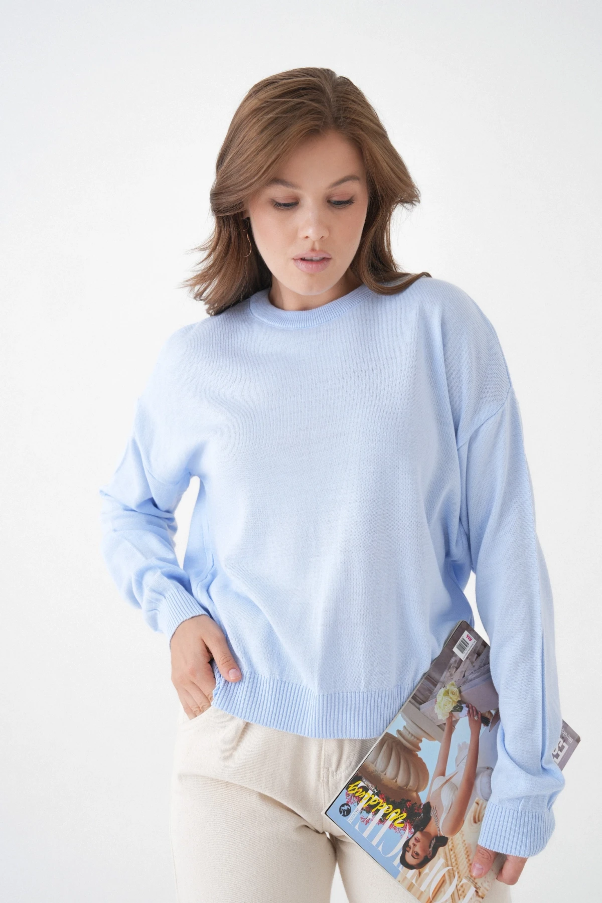 Kadın Bisiklet Yaka Oversize Triko Kazak