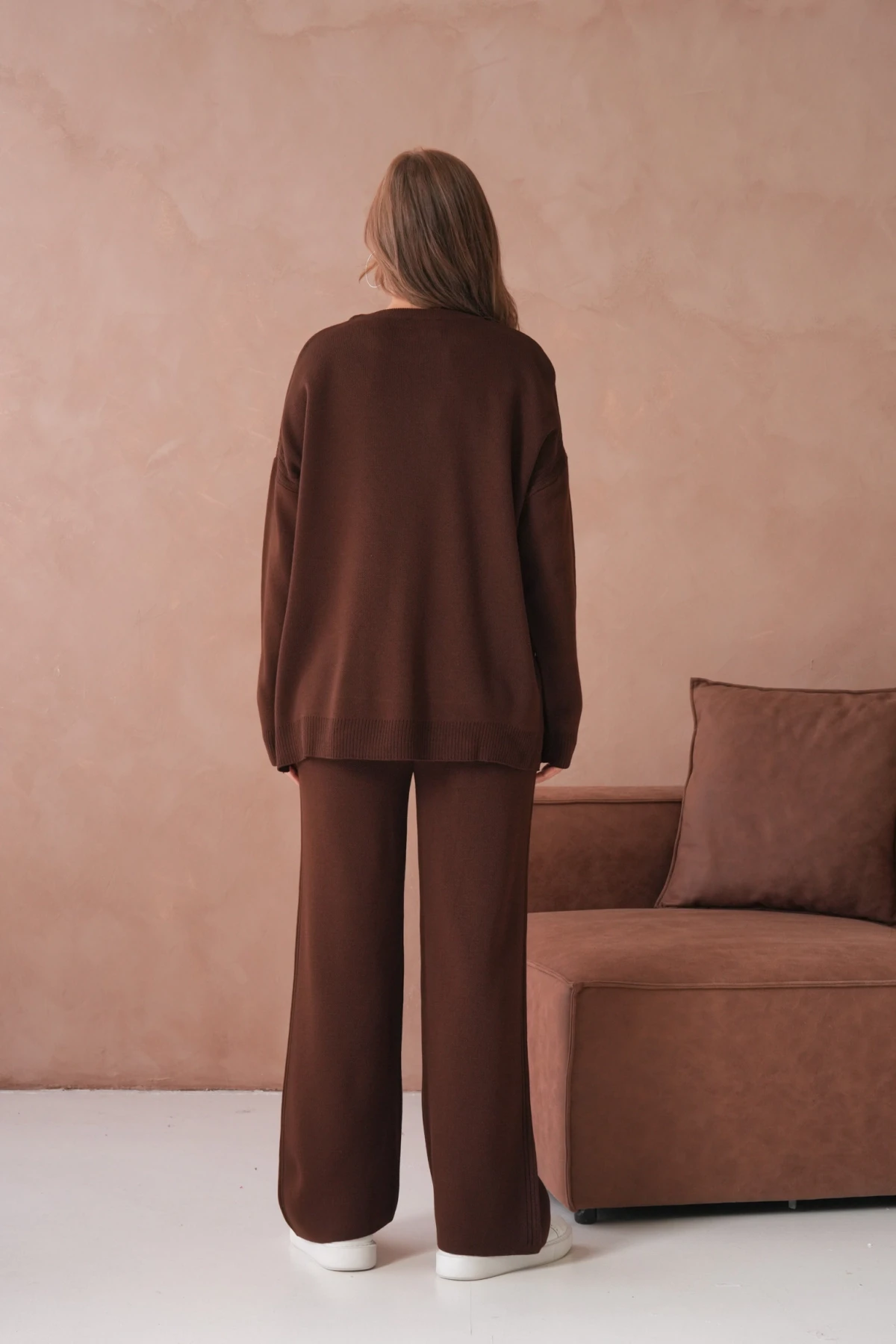 Kadın Bisiklet Yaka Yırtmaçlı Kazak Pantolon İkili Triko Takım