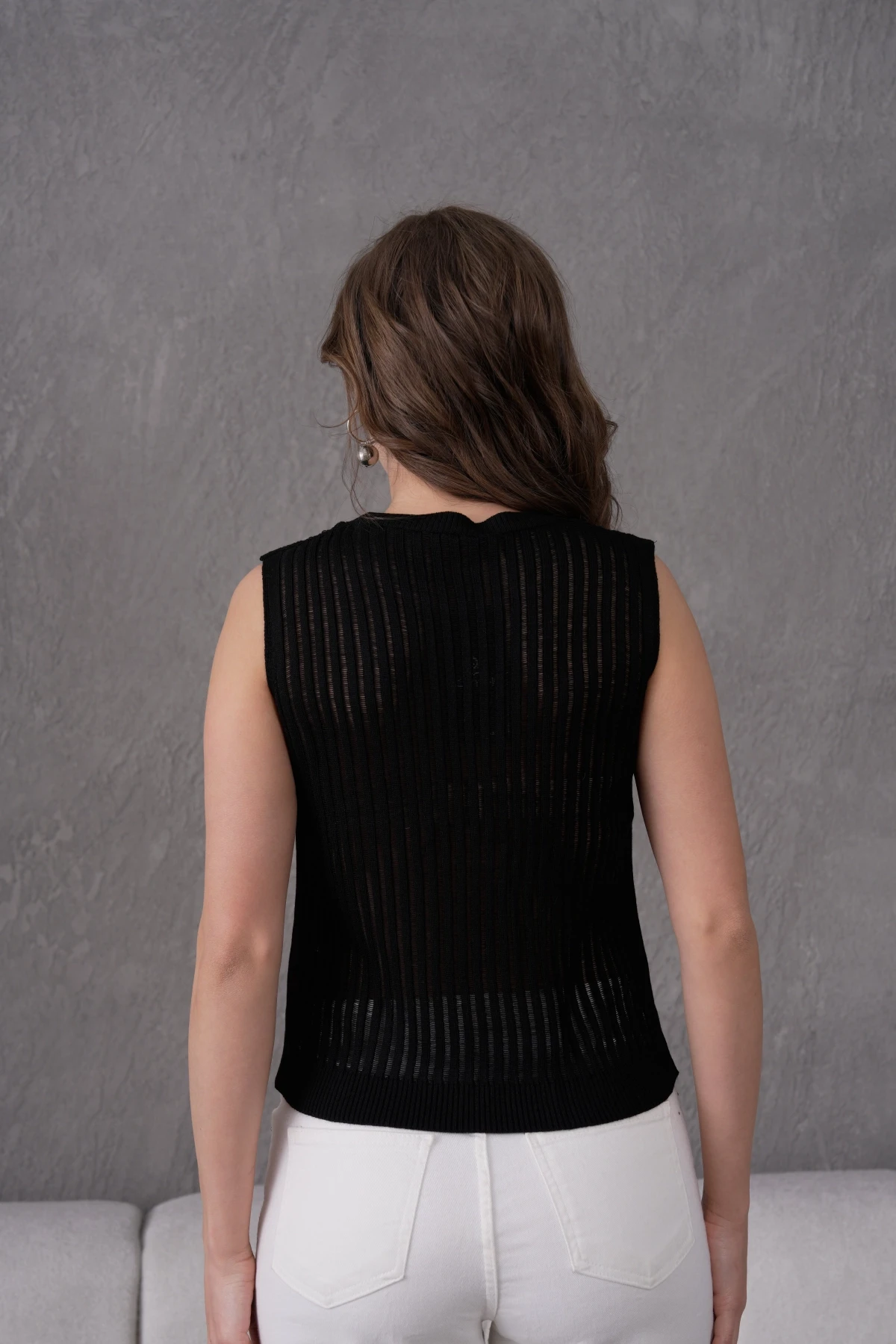 Kadın Bisiklet Yaka Yumuşak Dokulu Ajurlu Triko Sweater 10703