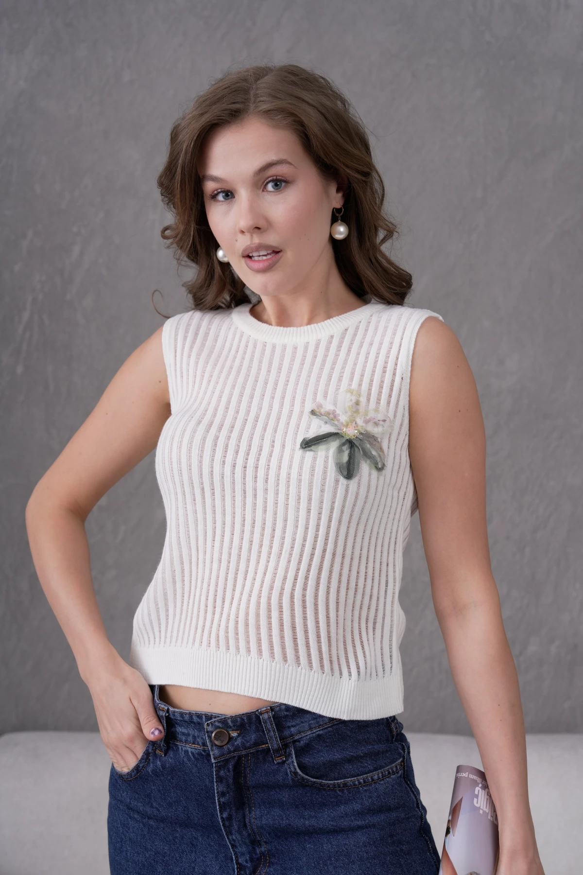 Kadın Bisiklet Yaka Yumuşak Dokulu Ajurlu Triko Sweater 10703