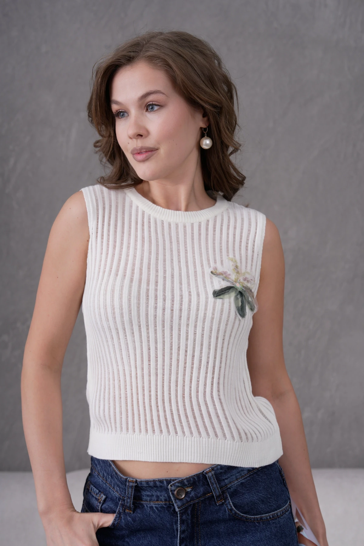 Kadın Bisiklet Yaka Yumuşak Dokulu Ajurlu Triko Sweater 10703