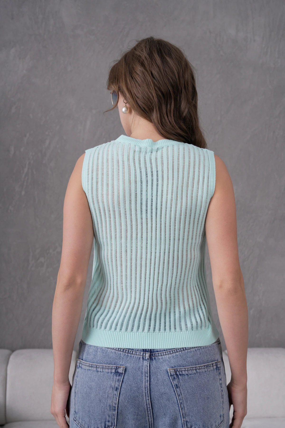 Kadın Bisiklet Yaka Yumuşak Dokulu Ajurlu Triko Sweater 10703