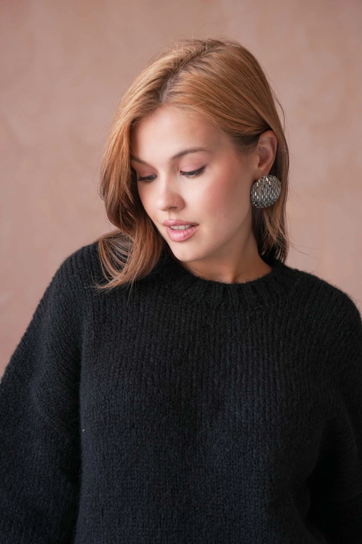 Kadın Bisiklet Yaka Yumuşak Dokulu Oversize Triko Kazak 3032