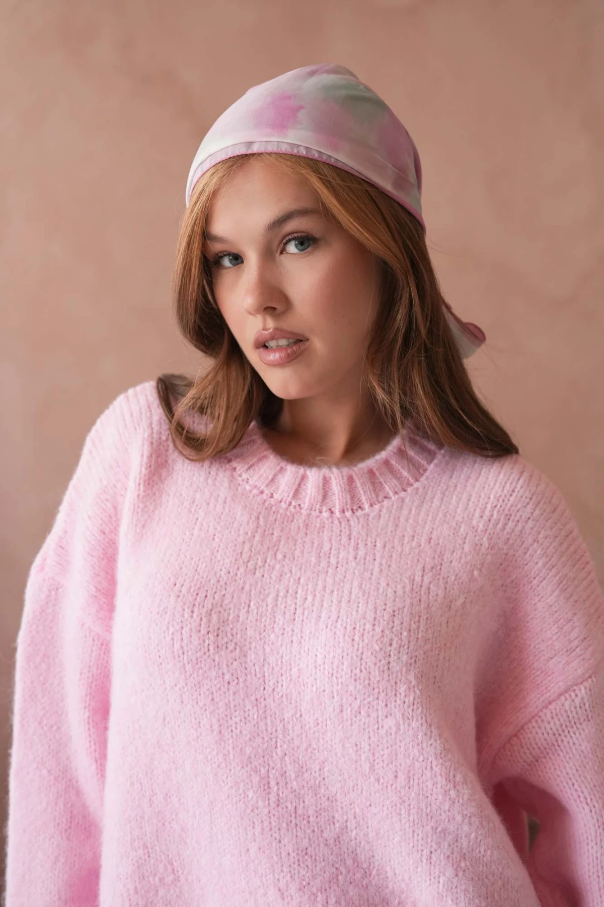 Kadın Bisiklet Yaka Yumuşak Dokulu Oversize Triko Kazak 3032