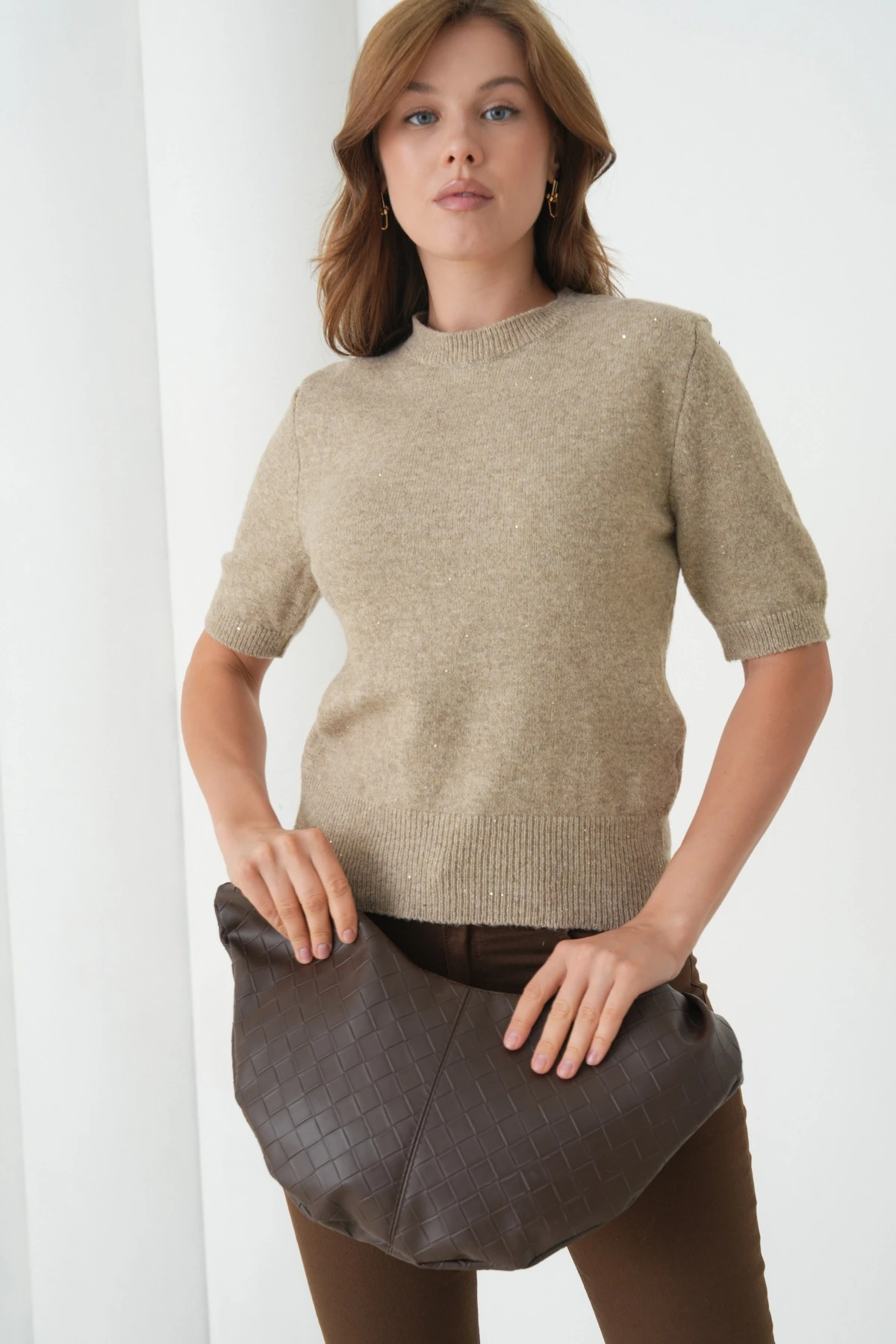 Kadın Bisiklet Yaka Yün Karışımlı Triko Kazak 8563Sw.Mng