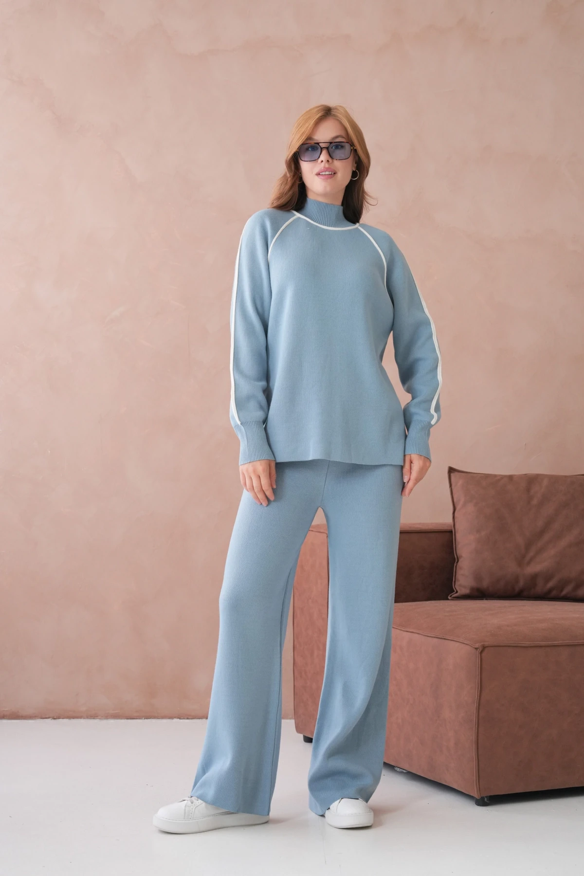 Kadın Dik Yaka Kazak Pantolon İkili Triko Takım