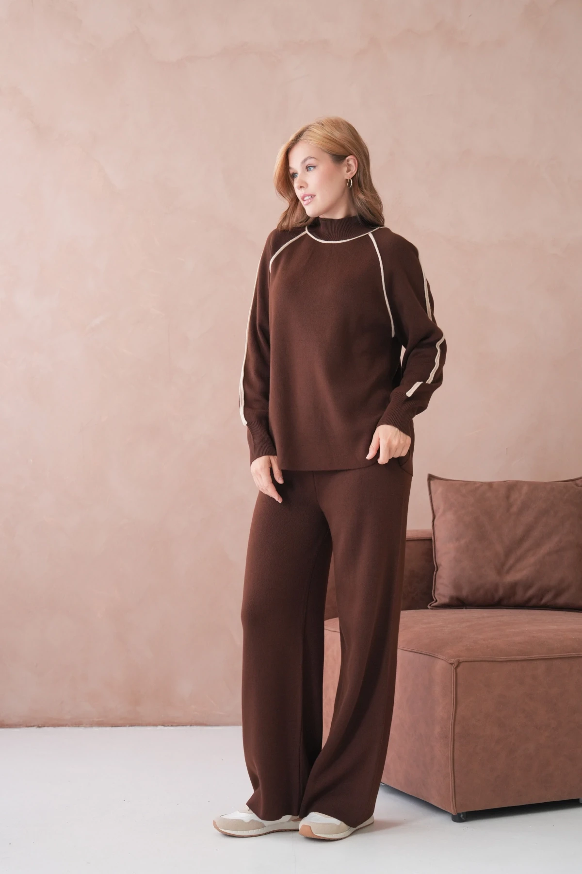 Kadın Dik Yaka Kazak Pantolon İkili Triko Takım