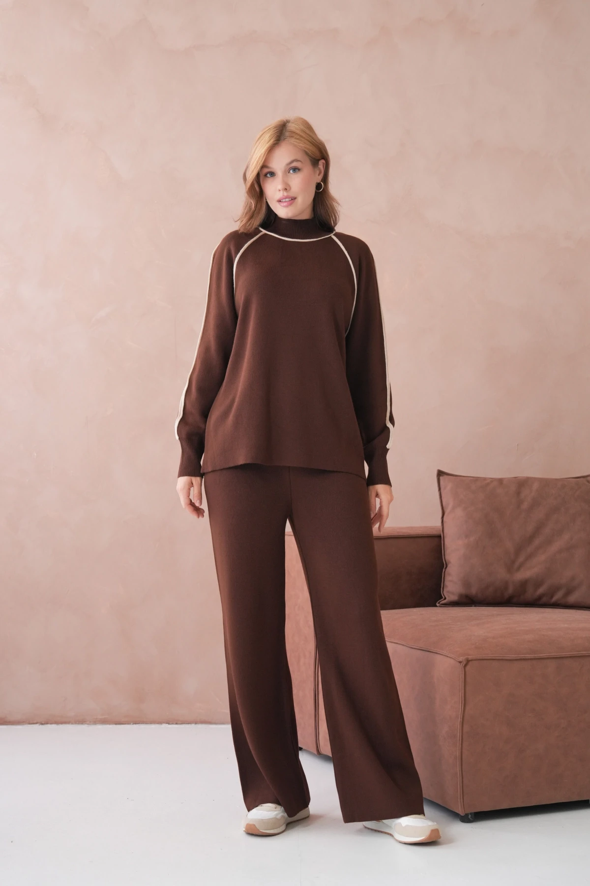 Kadın Dik Yaka Kazak Pantolon İkili Triko Takım