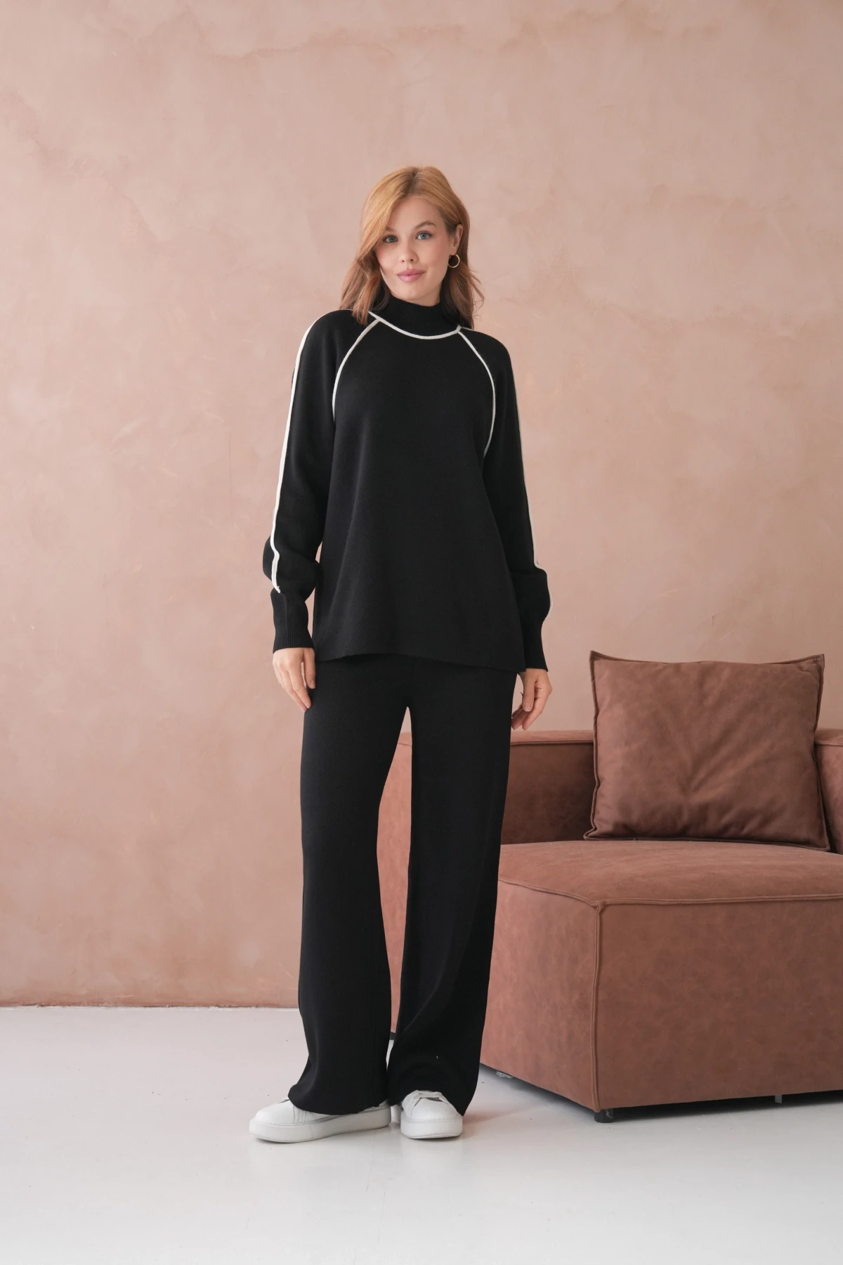 Kadın Dik Yaka Kazak Pantolon İkili Triko Takım