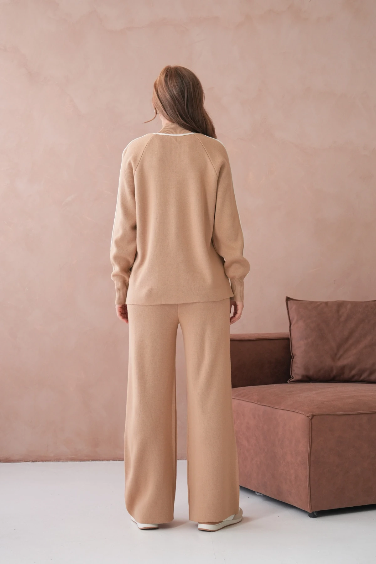 Kadın Dik Yaka Kazak Pantolon İkili Triko Takım