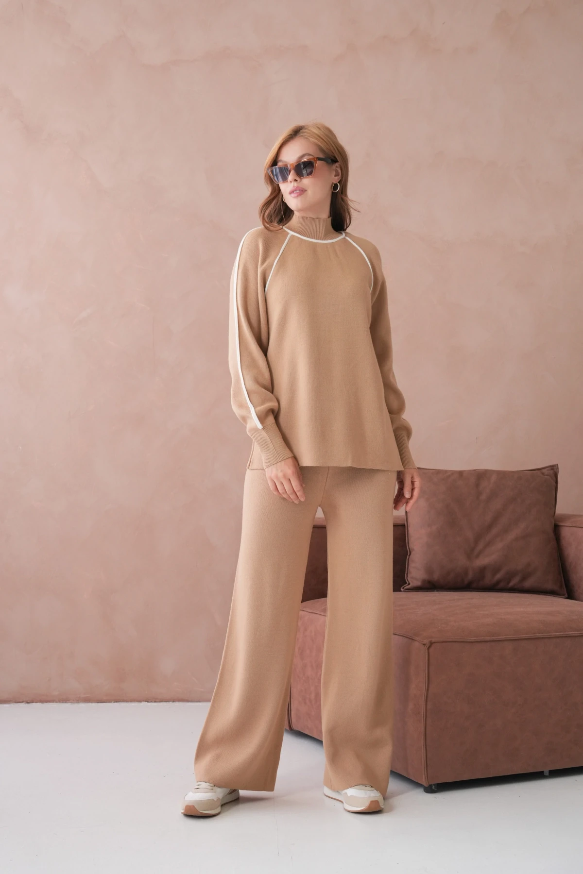 Kadın Dik Yaka Kazak Pantolon İkili Triko Takım