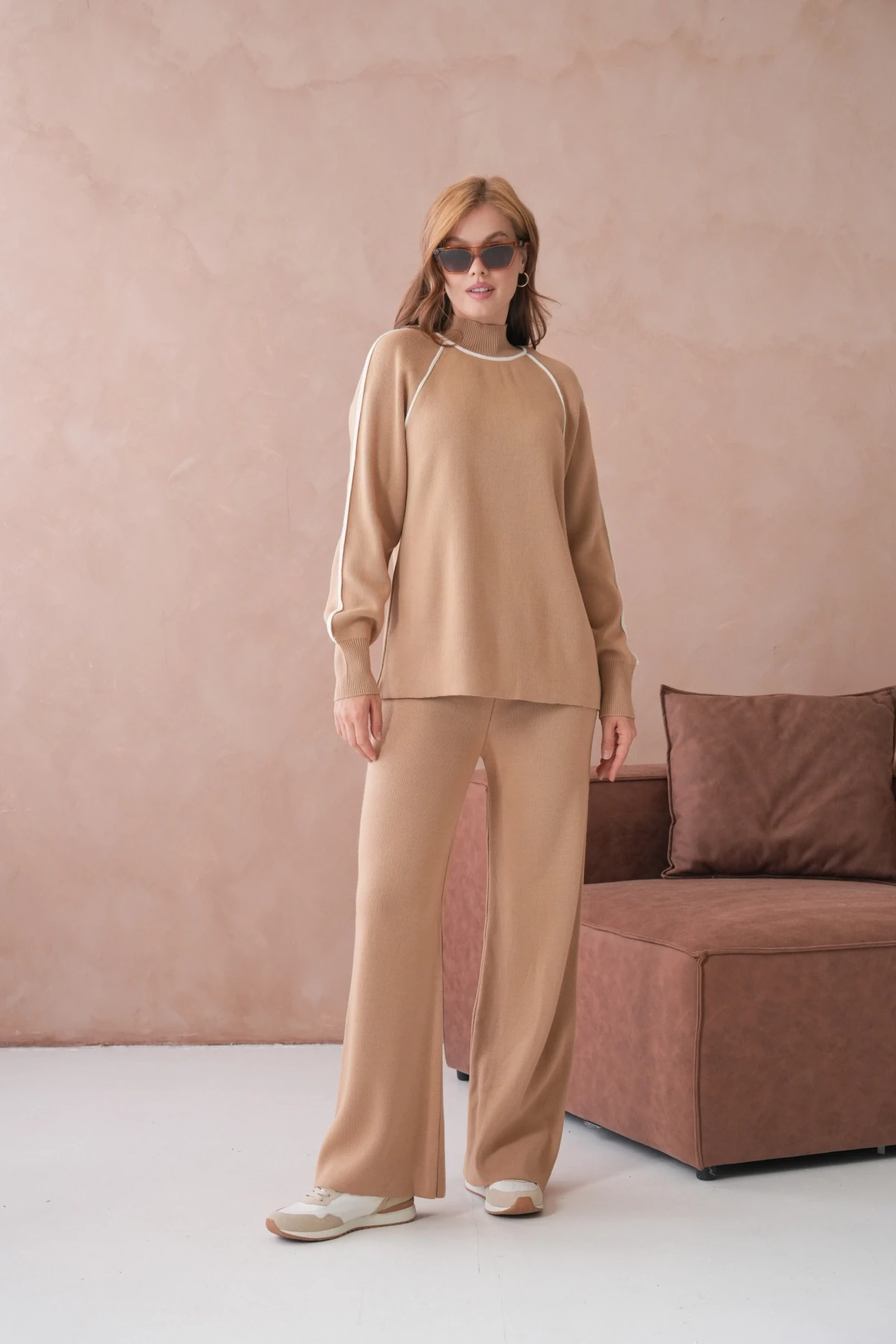 Kadın Dik Yaka Kazak Pantolon İkili Triko Takım