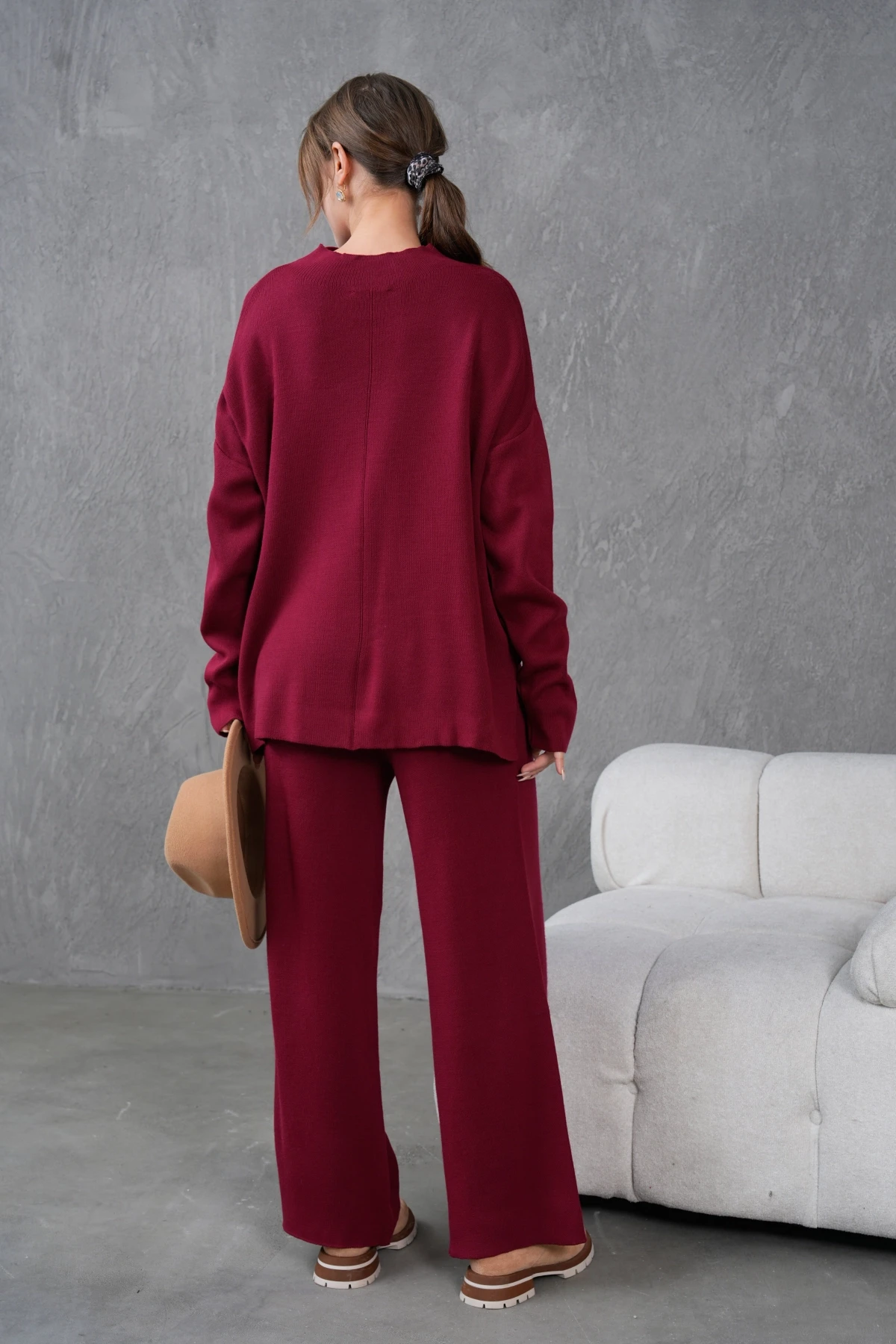 Kadın Dik Yaka Kazak Pantolon İkili Triko Takım
