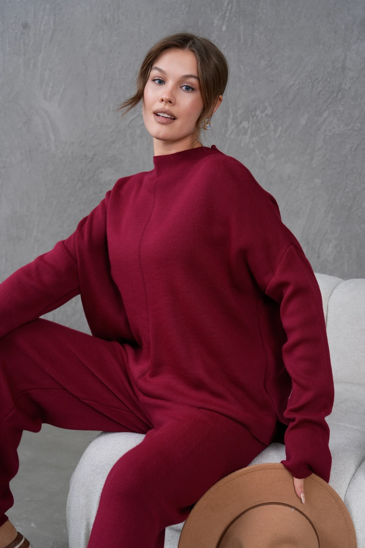 Kadın Dik Yaka Kazak Pantolon İkili Triko Takım