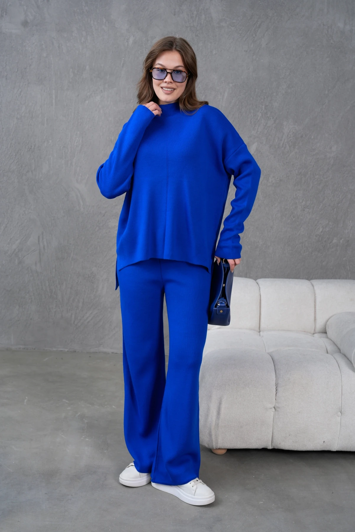 Kadın Dik Yaka Kazak Pantolon İkili Triko Takım