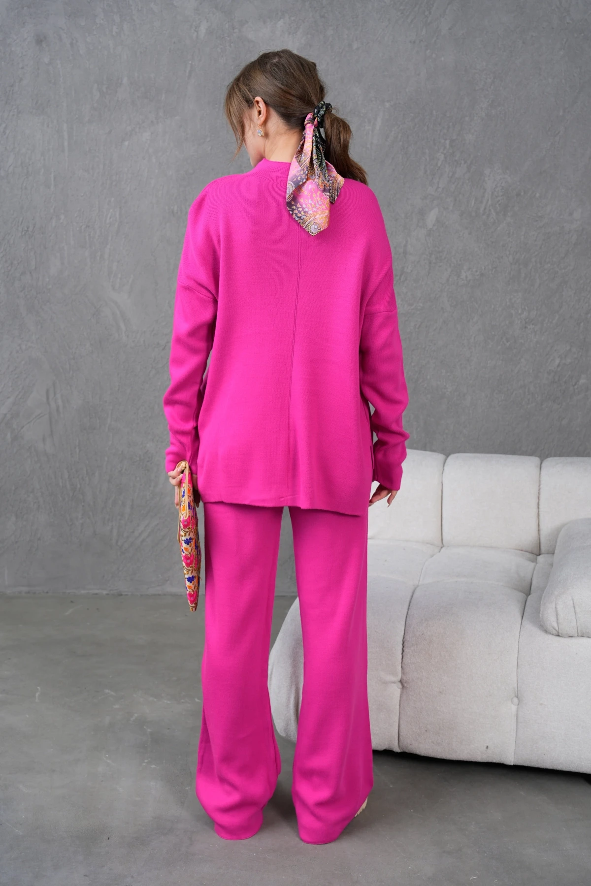Kadın Dik Yaka Kazak Pantolon İkili Triko Takım