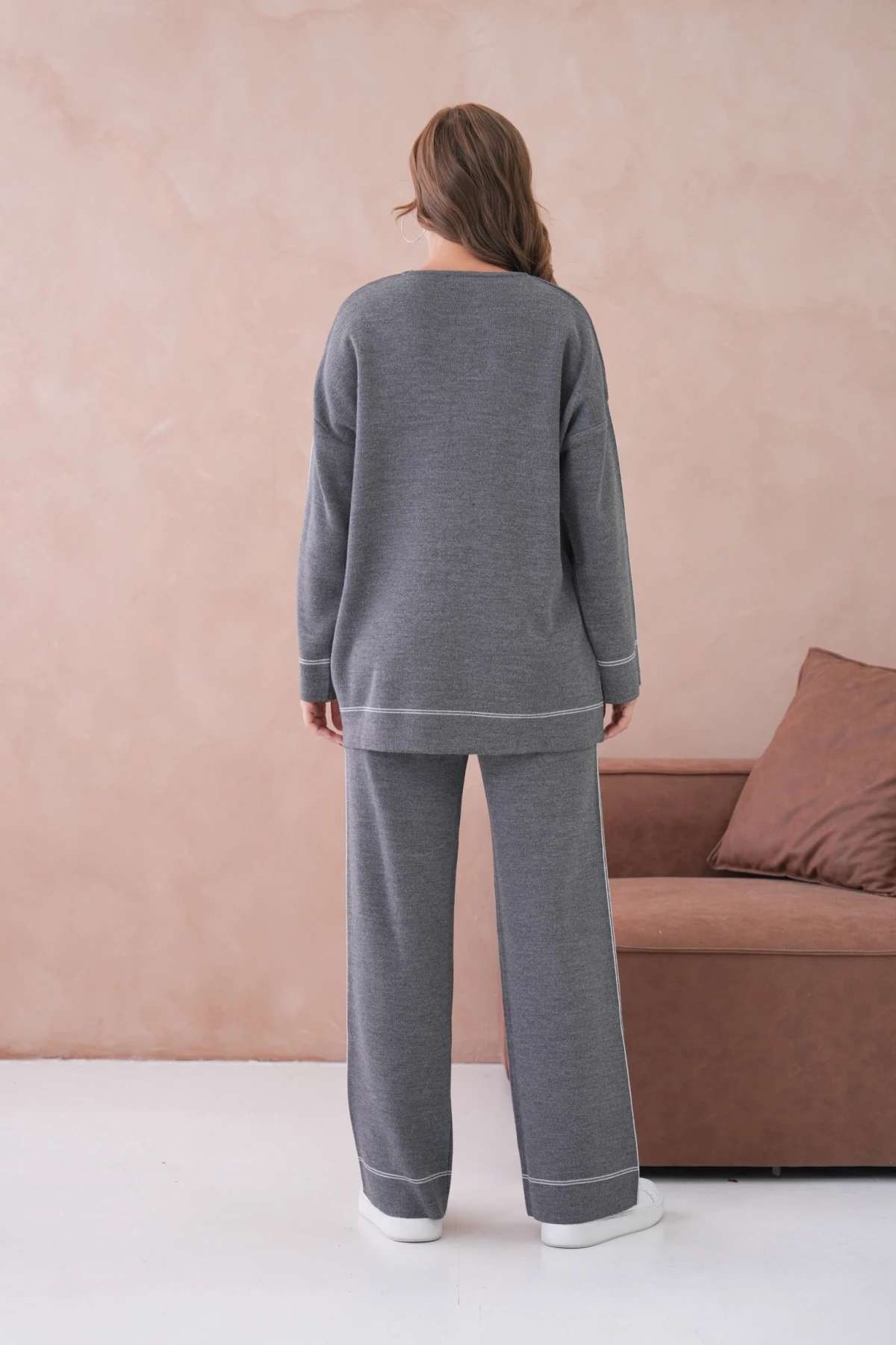 Kadın Geniş Yaka Kazak Pantolon İkili Triko Takım