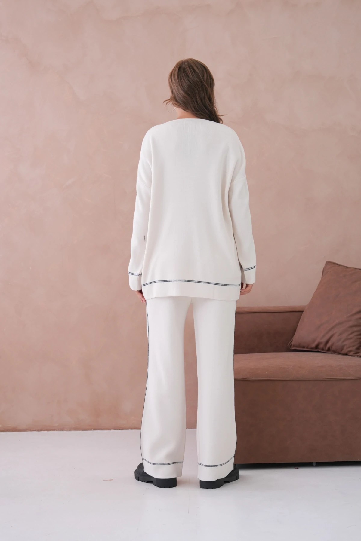 Kadın Geniş Yaka Kazak Pantolon İkili Triko Takım