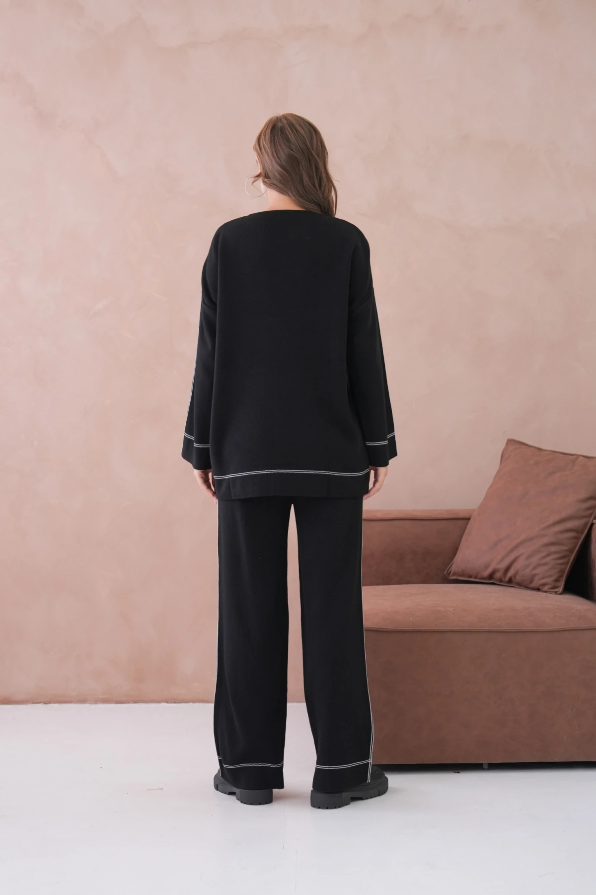 Kadın Geniş Yaka Kazak Pantolon İkili Triko Takım