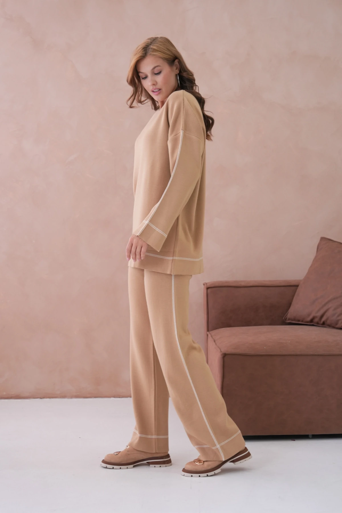 Kadın Geniş Yaka Kazak Pantolon İkili Triko Takım