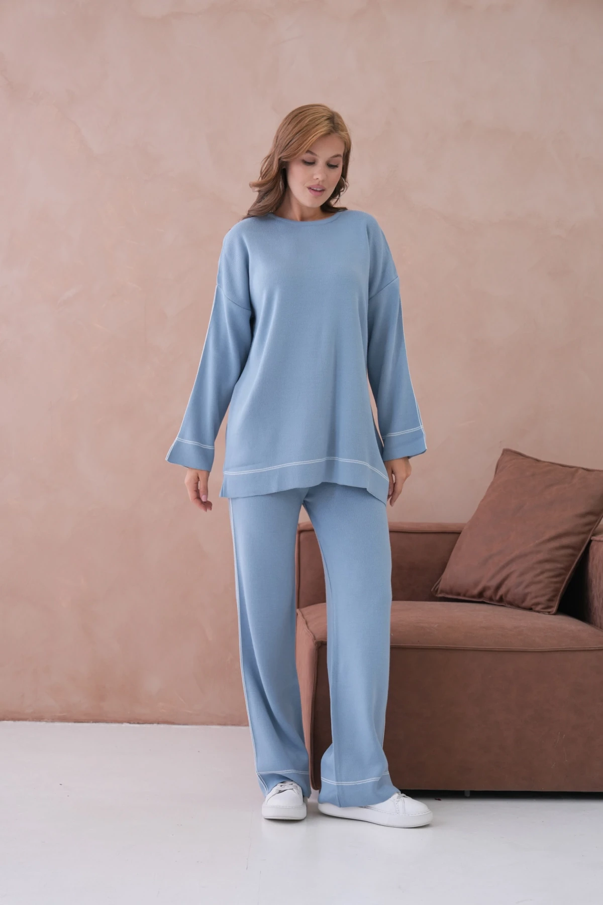 Kadın Geniş Yaka Kazak Pantolon İkili Triko Takım