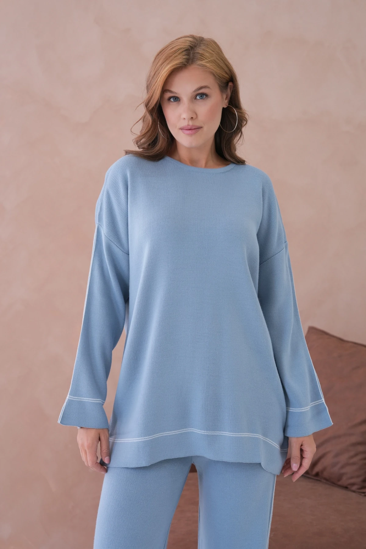 Kadın Geniş Yaka Kazak Pantolon İkili Triko Takım