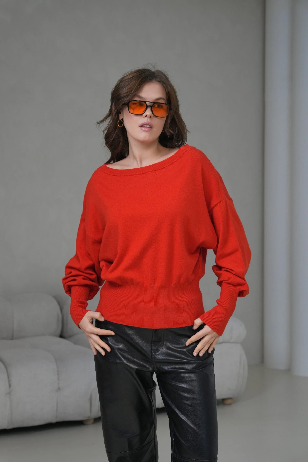 kadın geniş yaka koll detay trko kazak